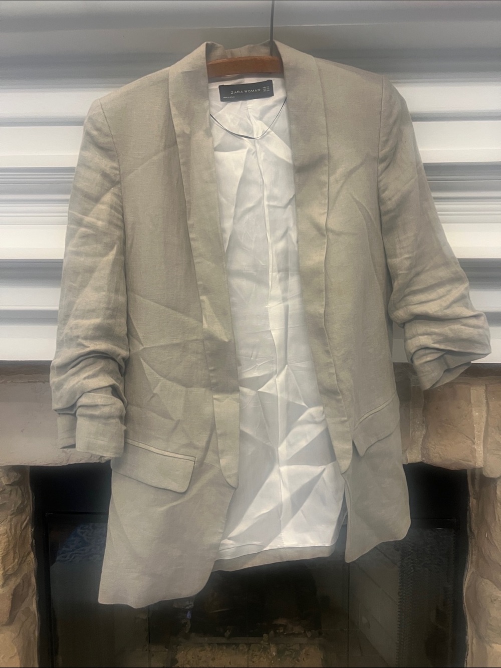 Zara Beige Open Linen-Blend Blazer
